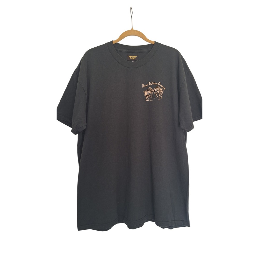 Seager Western Company Mens Graphic T-Shirt Charcoal Gray Cowboy XXL Relaxed Fit